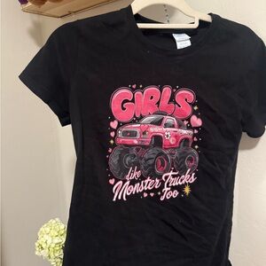 Black T-Shirt with Pink Monster Truck Graphic